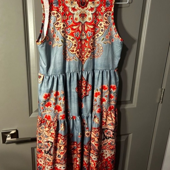Boho Cottagecore Floral Paisley Print Sleeveless Dress - Picture 4 of 8